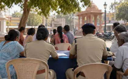 સમુદાય પોલીસિંગનું AI દ્વારા બનાવેલું પ્રતીકાત્મક ચિત્ર